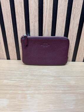 Coach Double Zip Burgundy Pebble Leather Coin Case Wallet